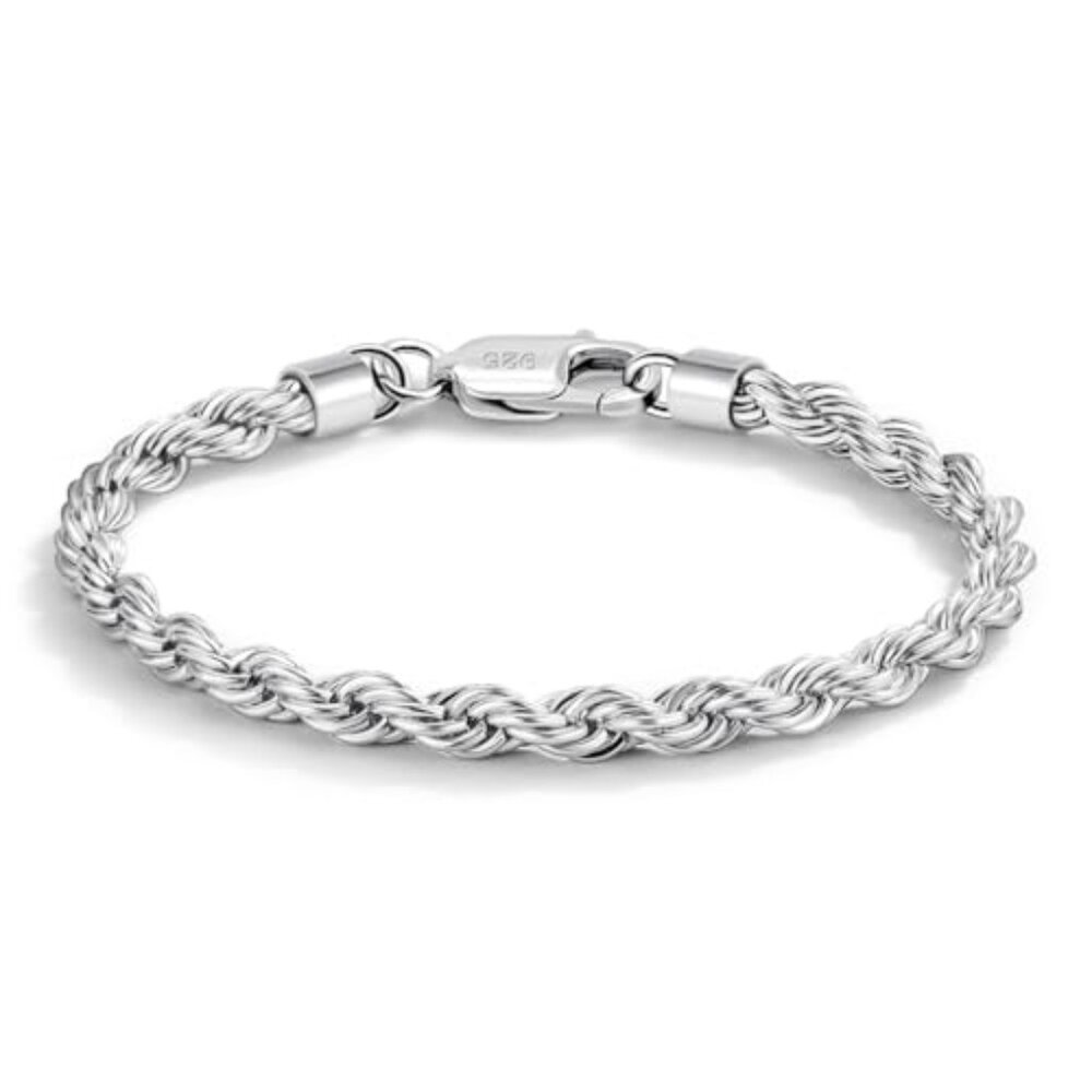 Sterling Silver 5mm Twist Rope Chain Bracelet Unisex Jewelry Gift - Picture 2 of 8
